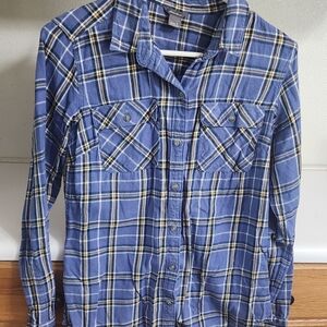 Eddie Bauer Navy and Yellow Plaid Shirt